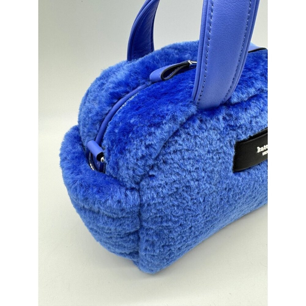 KATE SPADE NY Apres Chic faux-fur shearling small satchel crossbody bag -BLUE - Picture 6 of 16